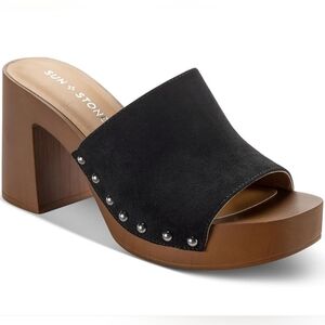Sun & Stone Womens Twiggyy Faux Suede Studded Block Heel Black Sz 11